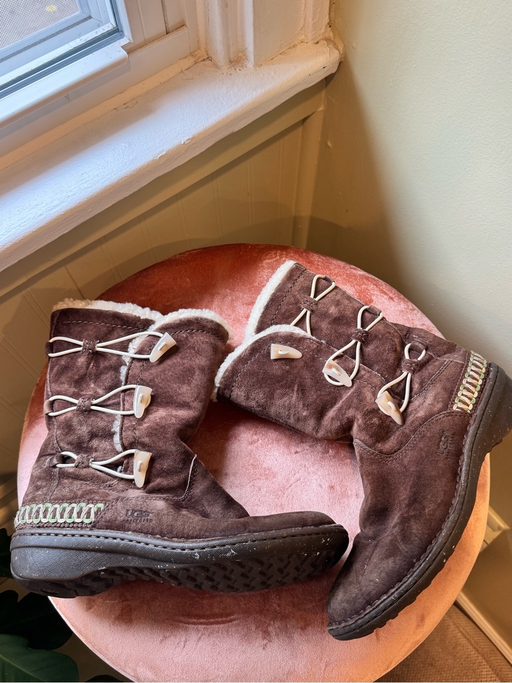 UGG Chocolate Brown Suede Shearling-Lined Winter Boots